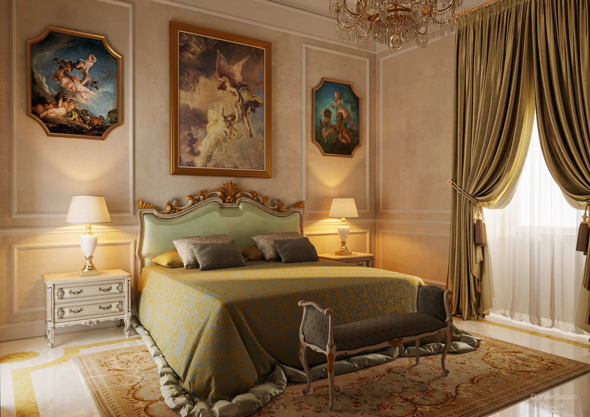 Rendering fotorealistico appartamento in stile classico realizzato a Roma