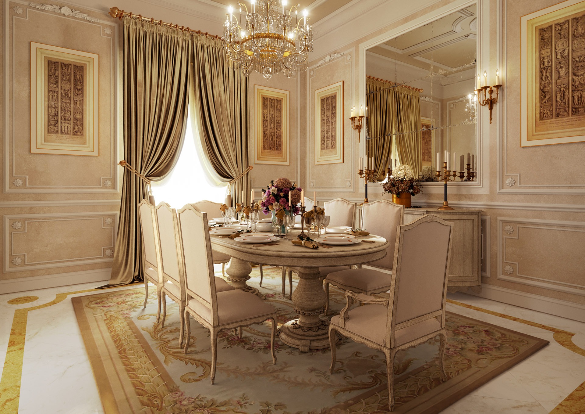 Rendering fotorealistico appartamento in stile classico realizzato a Roma