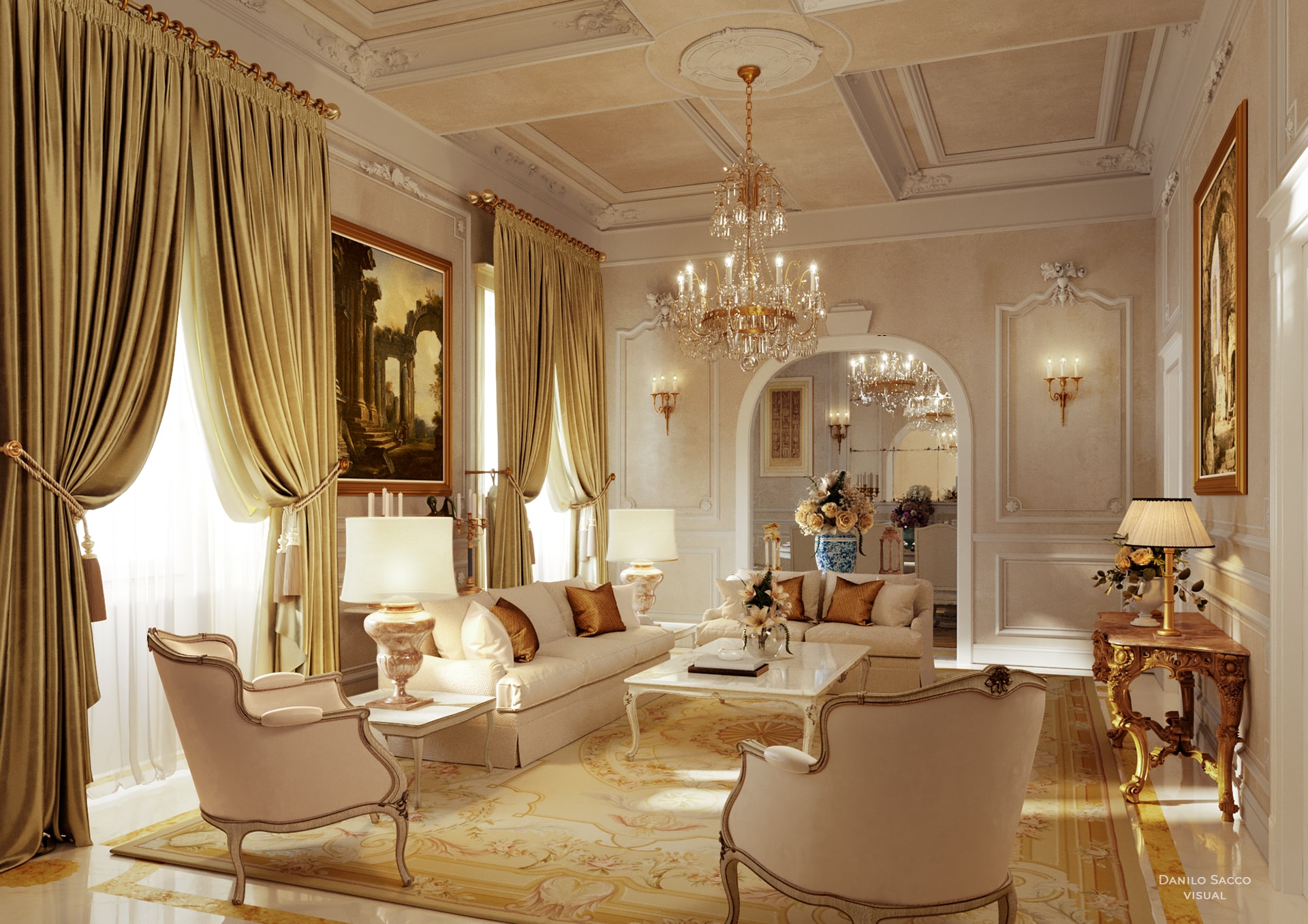 Rendering fotorealistico appartamento in stile classico realizzato a Roma