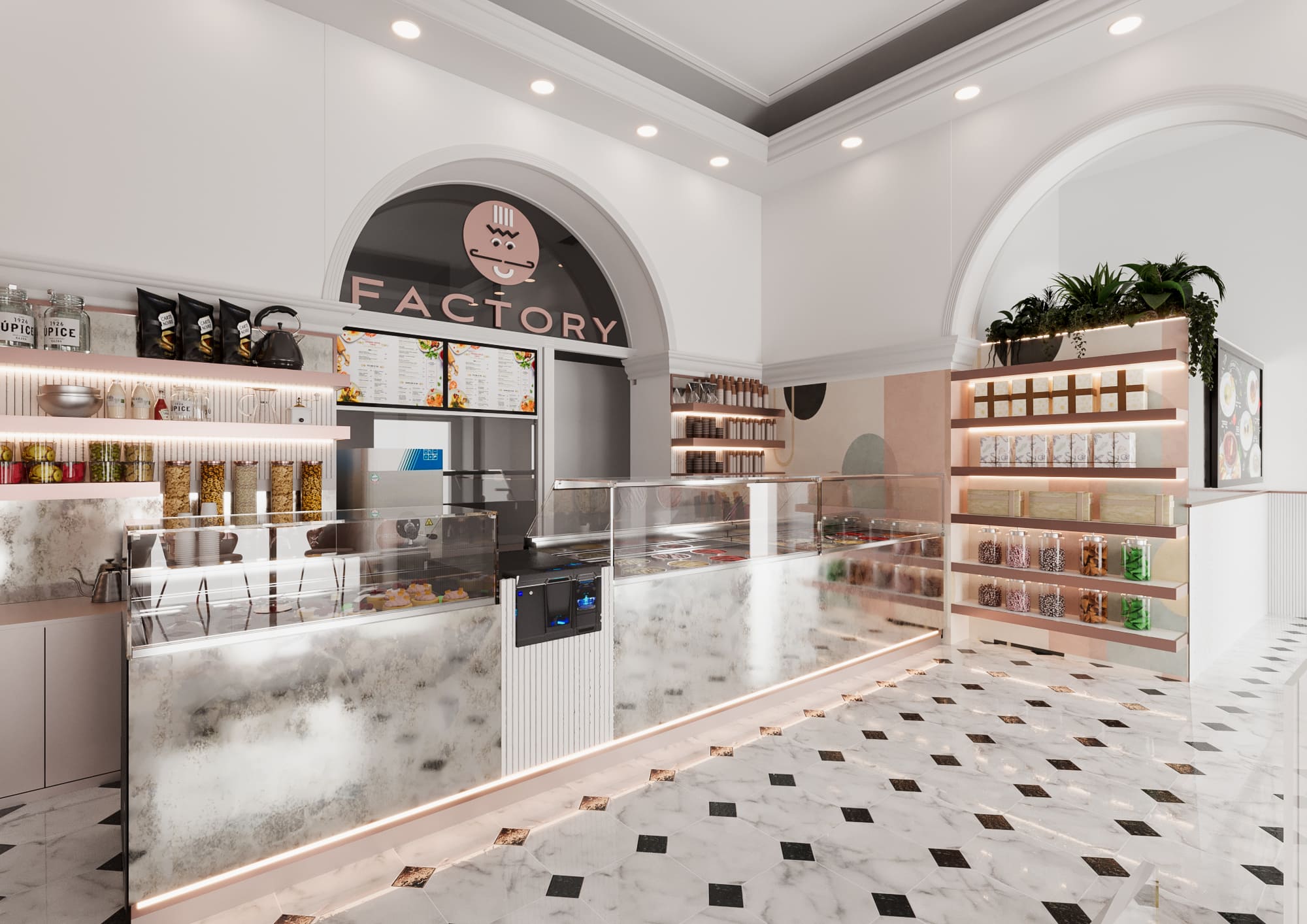 Interior rendering commerciale Locale the Gelatist Roma realizzato da officina 64